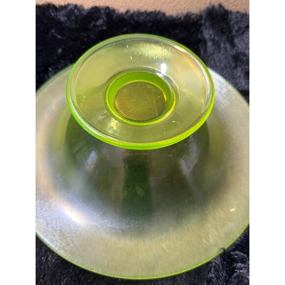 Vintage Uranium Glass Pedestal Bowl  Glows Under UV Light 11" Round - Picture 4 of 9